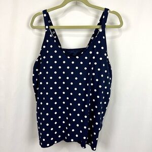 Lands End Women’s Sz 2X Navy White Polkadot Tankini Top Swimsuit Blouse Padded